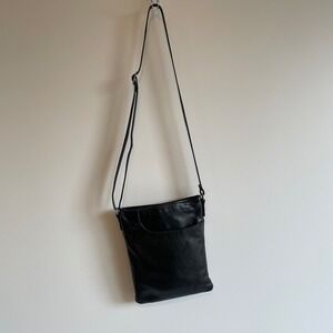 margot Black Leather Crossbody Bag Small Zip Pocket Adjustable Strap